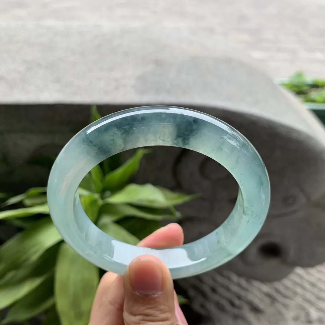 大圈口59.3-12.8-9.7 【冰种蓝飘花正圈手镯】正圈59 60可戴