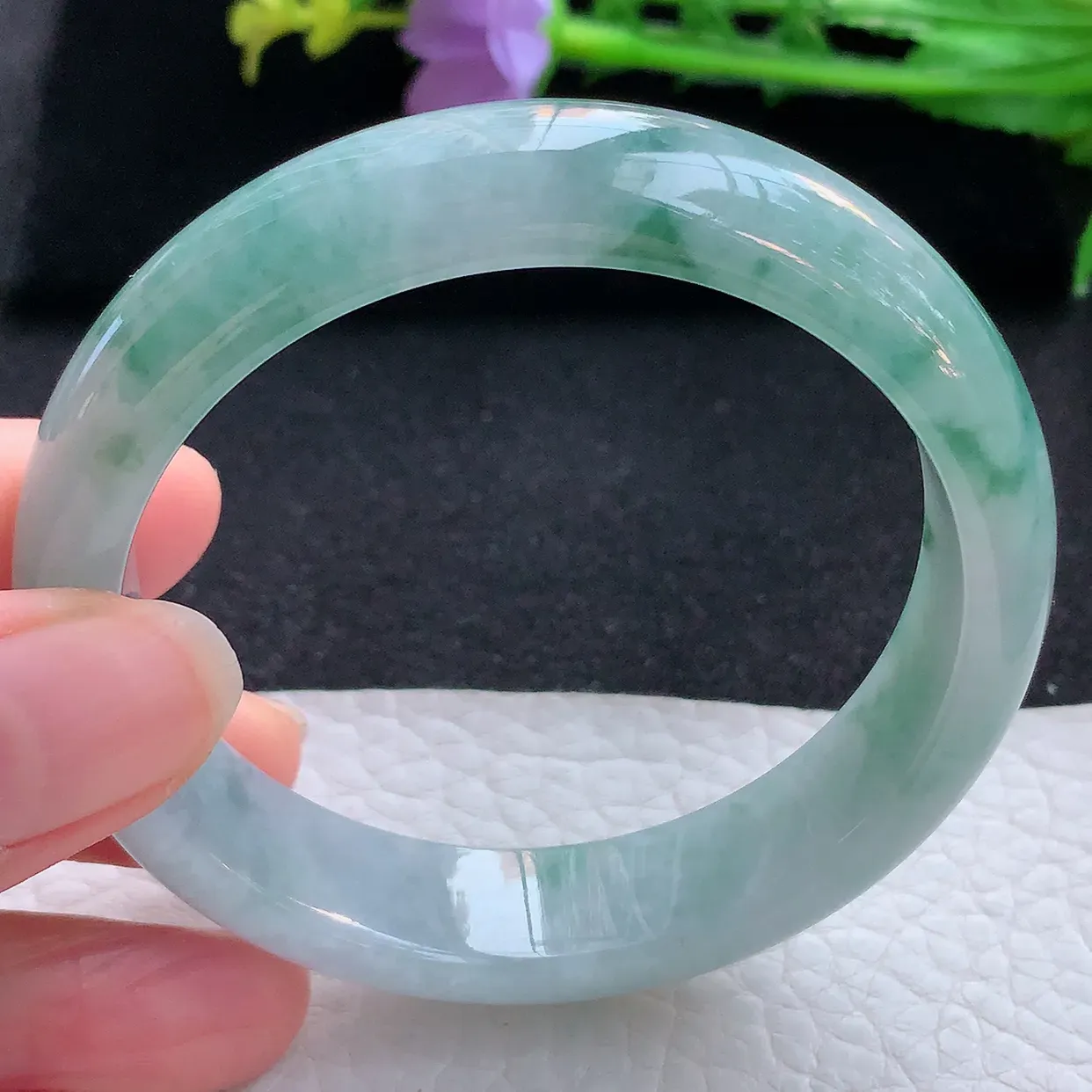 xx自然光56*13.8*7.3平安镯 翡翠a货玉手镯飘花宽边珠宝玉手环