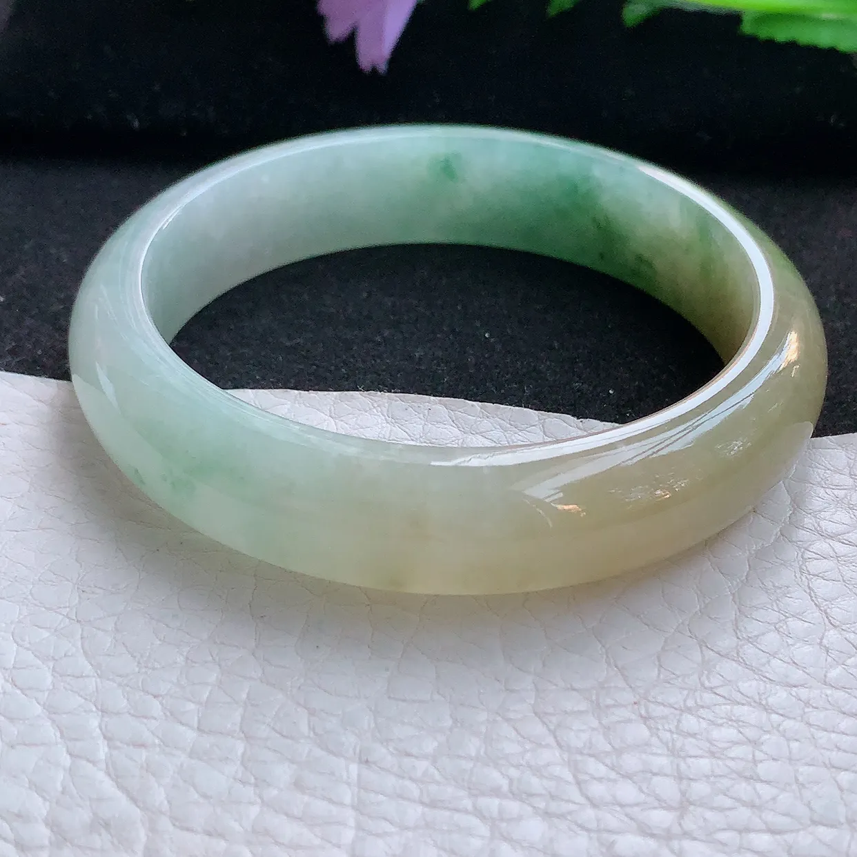 hh自然光58*13.8*7.7平安镯 翡翠a货玉手镯冰胶三彩宽边珠宝玉手环