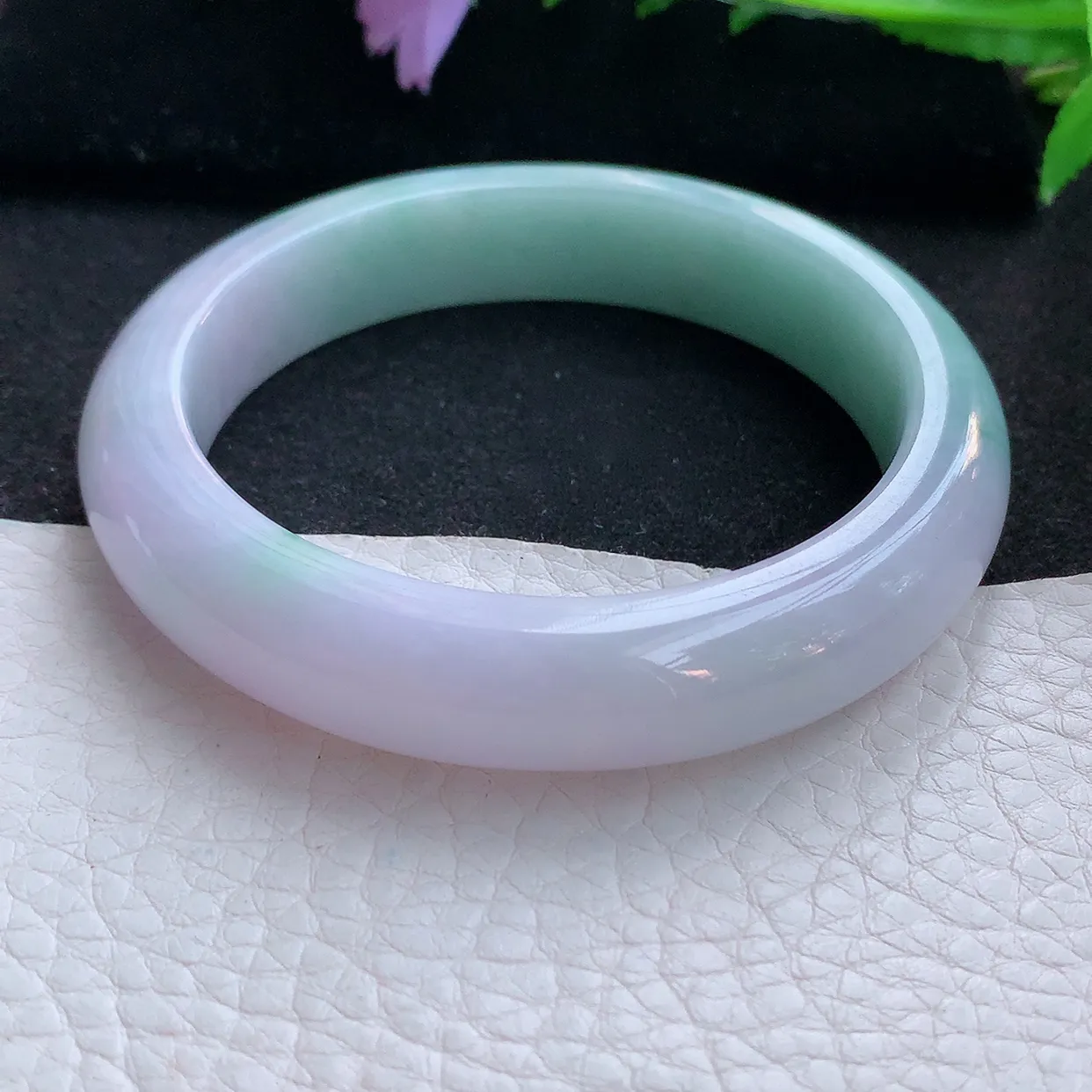 z自然光58*12.8*8.8平安镯 翡翠a货玉手镯春带彩宽边珠宝玉手环