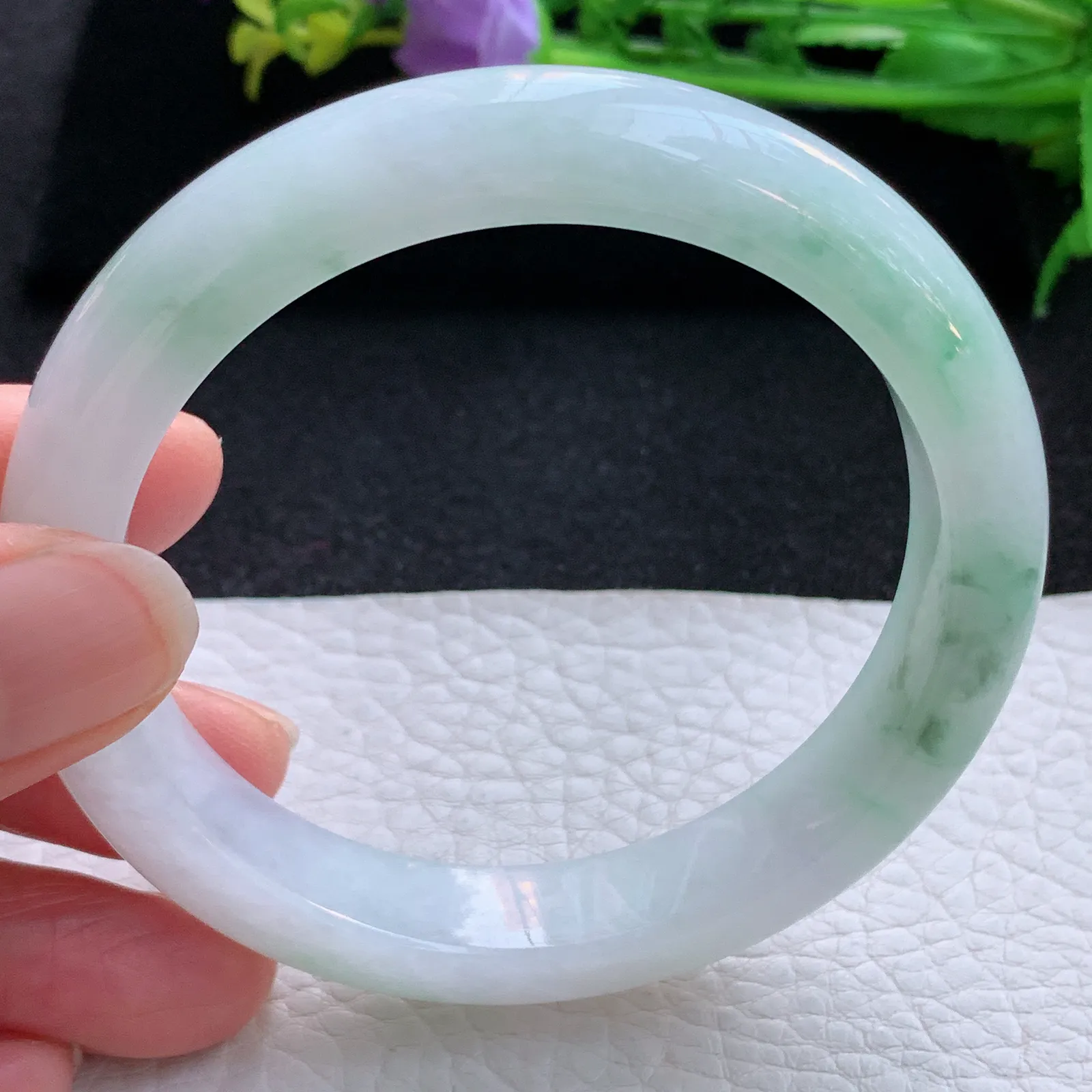 cc自然光58.8*12.2*8.5平安镯 翡翠a货玉手镯飘花宽边珠宝玉手环