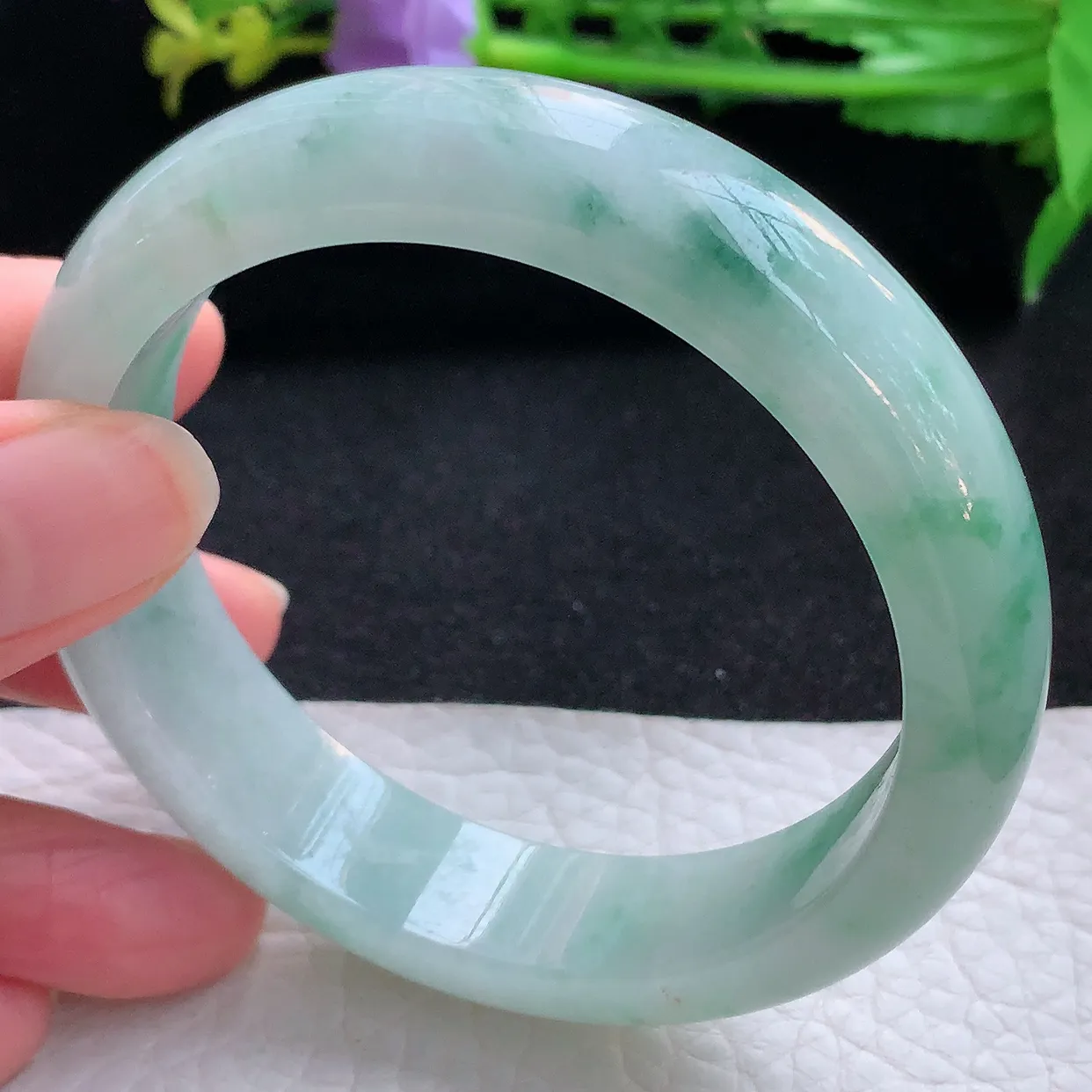 hy自然光58*14.5*8.5平安镯 翡翠a货玉手镯飘花宽边珠宝玉手环