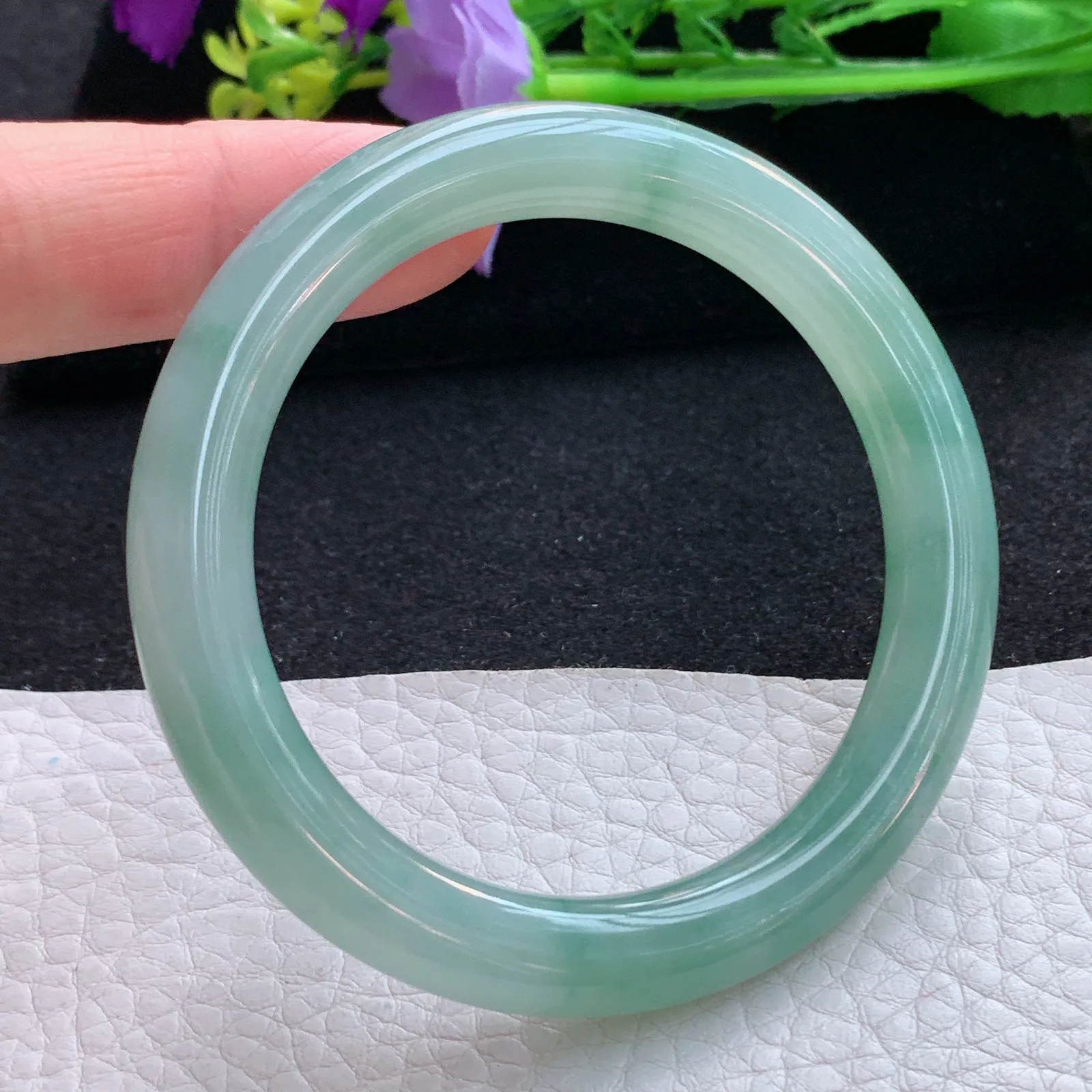 n小圈口52*8.3*8.8叮当镯 翡翠a货玉手镯雅韵圆条珠宝玉手环