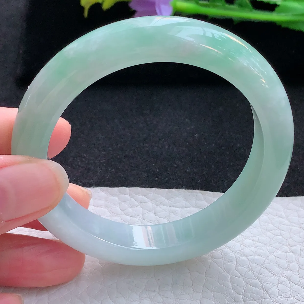 z自然光55.5*12.5*8.8平安镯 翡翠a货玉手镯清新宽边珠宝玉手环