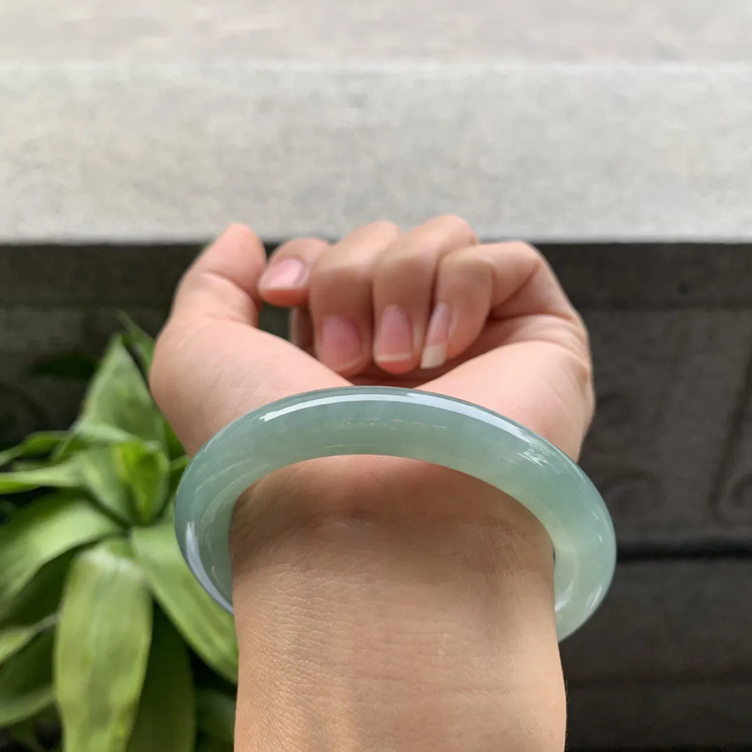 圈口55.5-9.8 【冰油绿圆条手镯】圆条55 56可戴