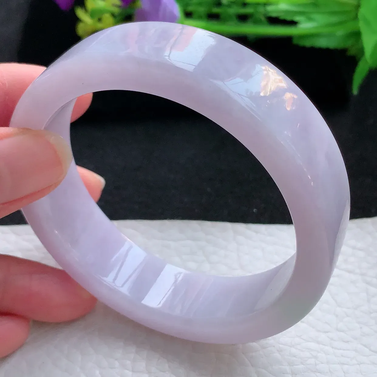 hh大圈口59*17.2*7.5宽扁轮胎镯 翡翠a货玉手镯特色春带彩宽边珠宝玉手环