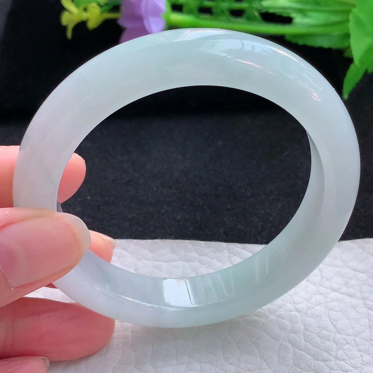 r自然光56.5*12.2*8.8平安镯 翡翠a货玉手镯冰胶宽边珠宝玉手环