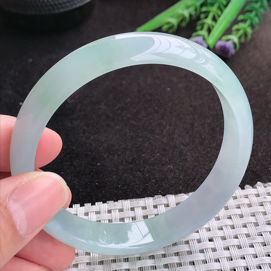 天然A货翡翠60.5/13.2/6.6老坑冰胶果冻冰晴手镯大圈口宽边玉镯