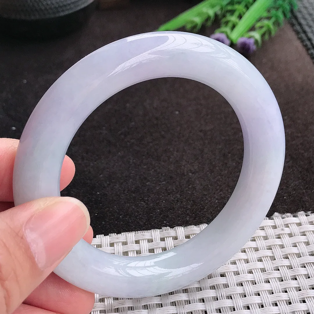 天然A货翡翠54.5/11.8/11.4老坑冰润起胶紫罗兰圆条手镯玉镯