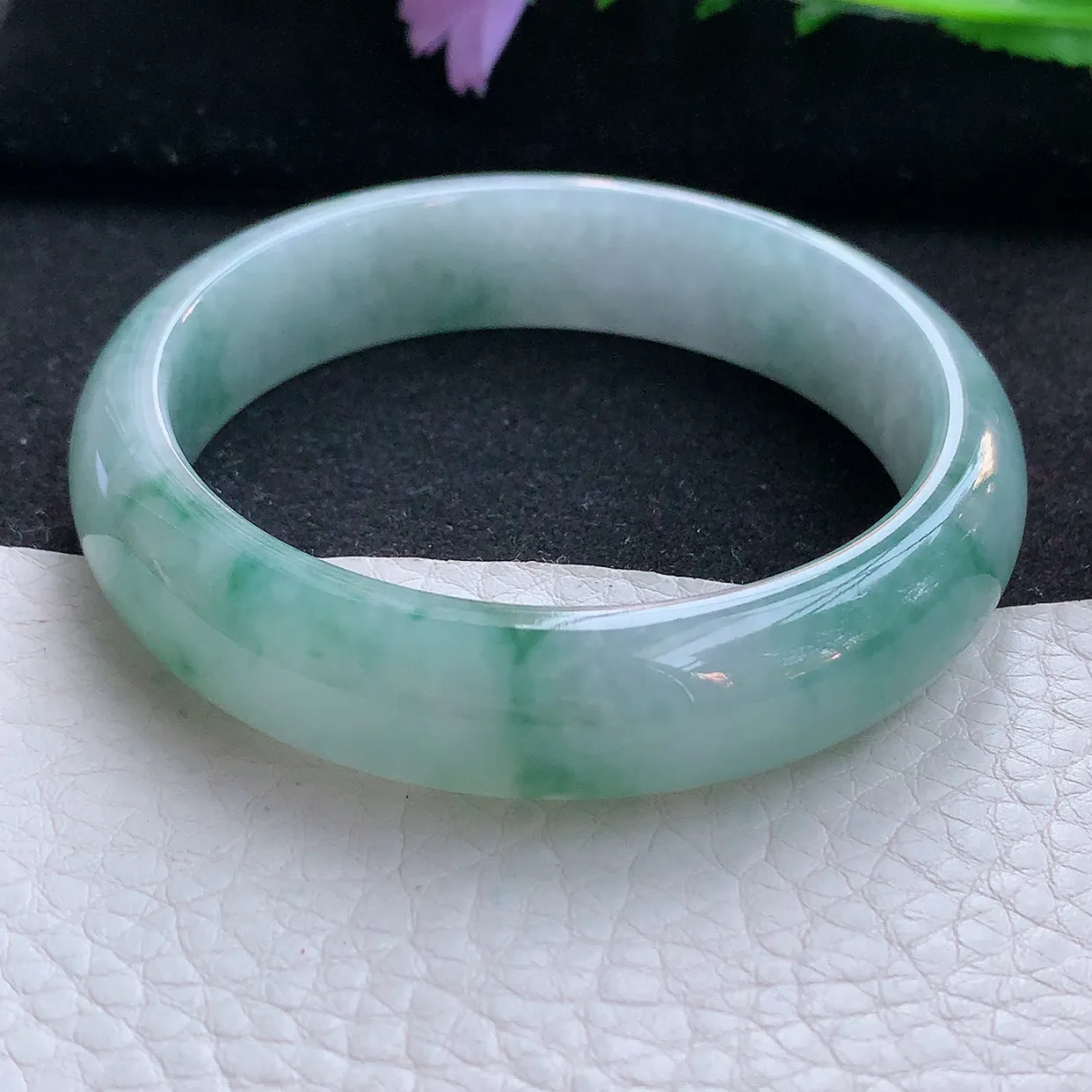 xx自然光56*13.8*7.3平安镯 翡翠a货玉手镯飘花宽边珠宝玉手环