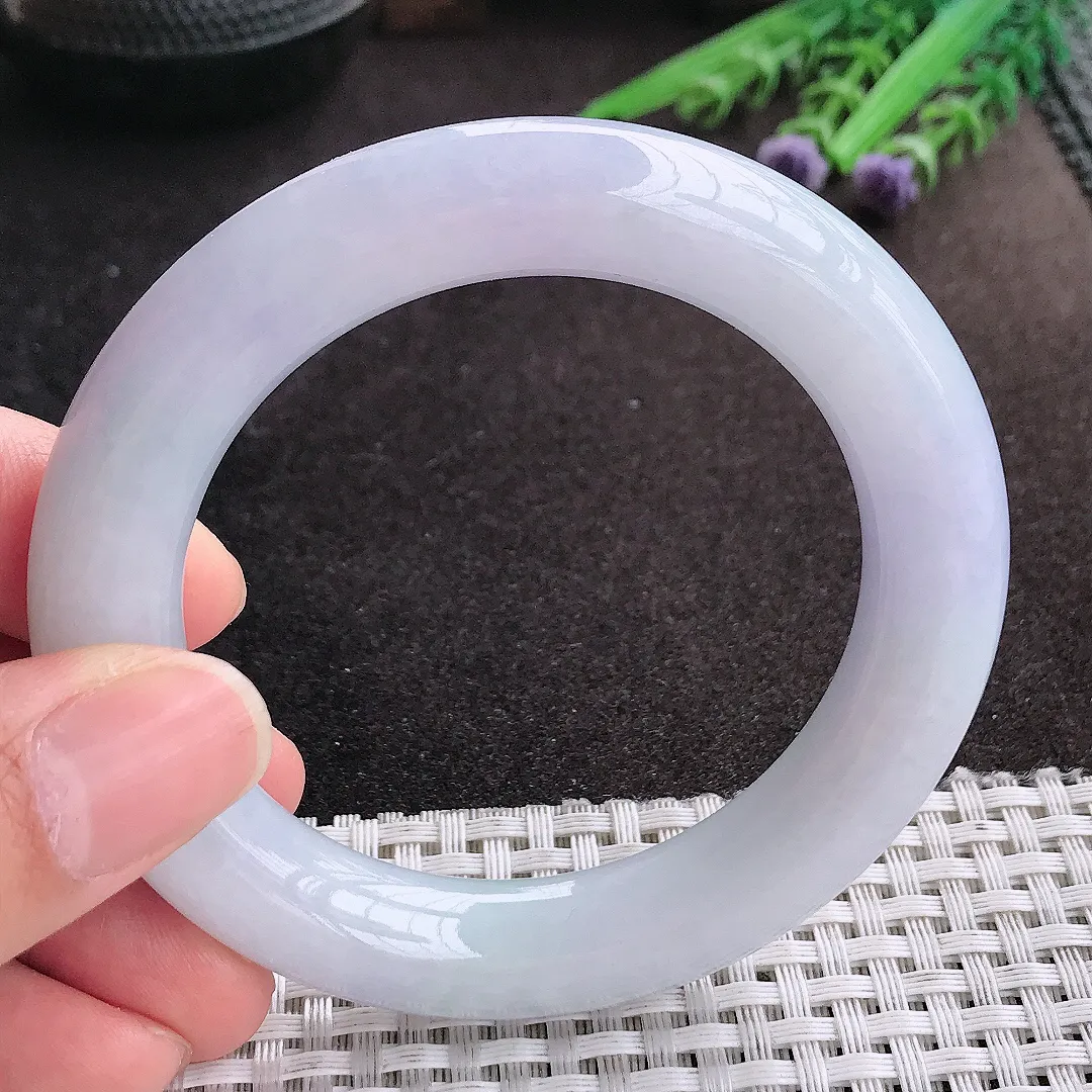 天然A货翡翠54.5/11.8/11.4老坑冰润起胶紫罗兰圆条手镯玉镯