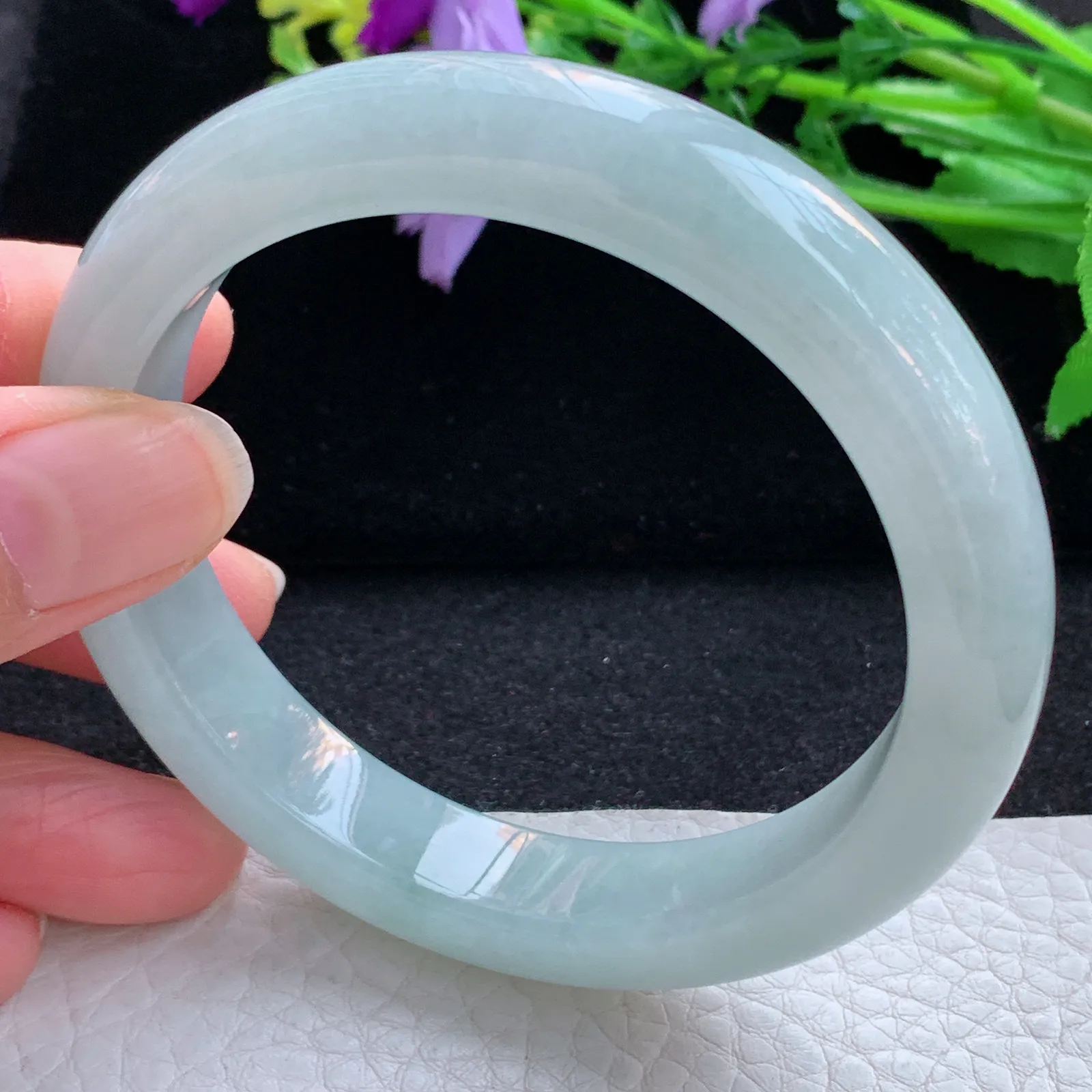 nr大圈口60*12.2*8.6平安镯 翡翠a货玉手镯天空蓝韵宽边珠宝玉手环