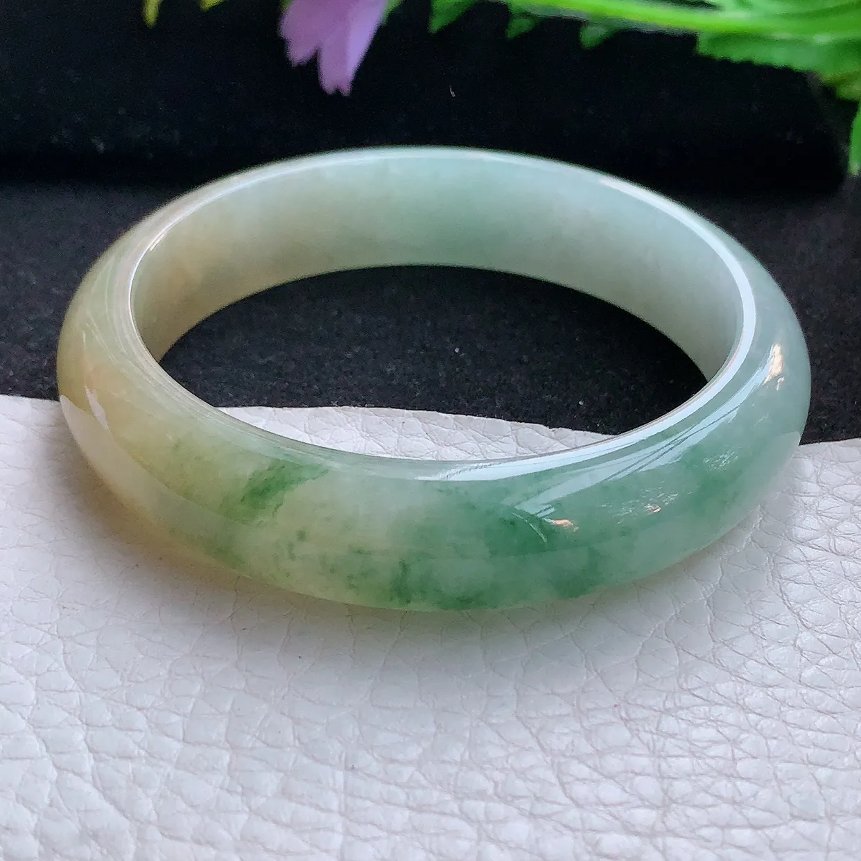 hh自然光58*13.8*7.7平安镯 翡翠a货玉手镯冰胶三彩宽边珠宝玉手环