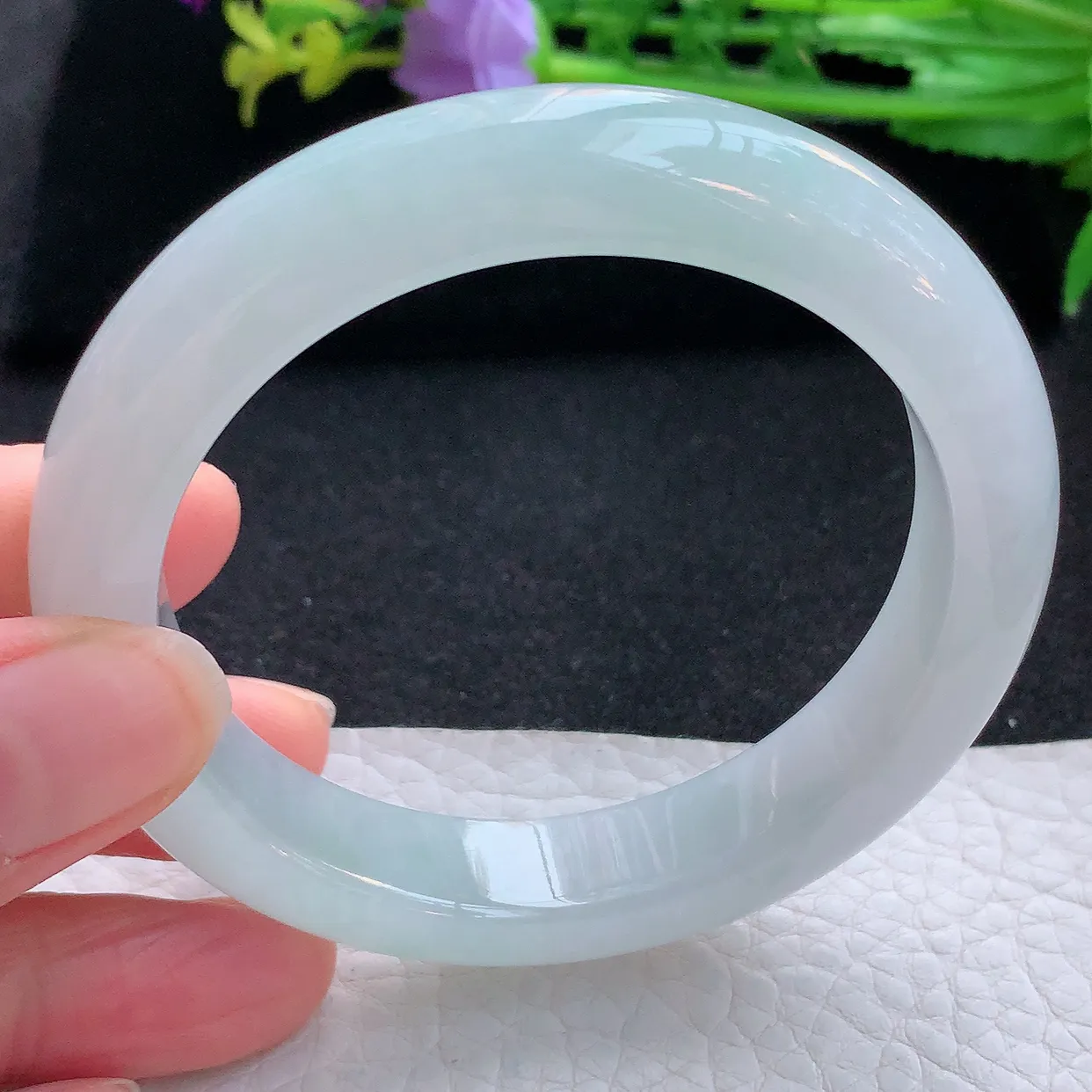 r自然光56.5*12.2*8.8平安镯 翡翠a货玉手镯冰胶宽边珠宝玉手环