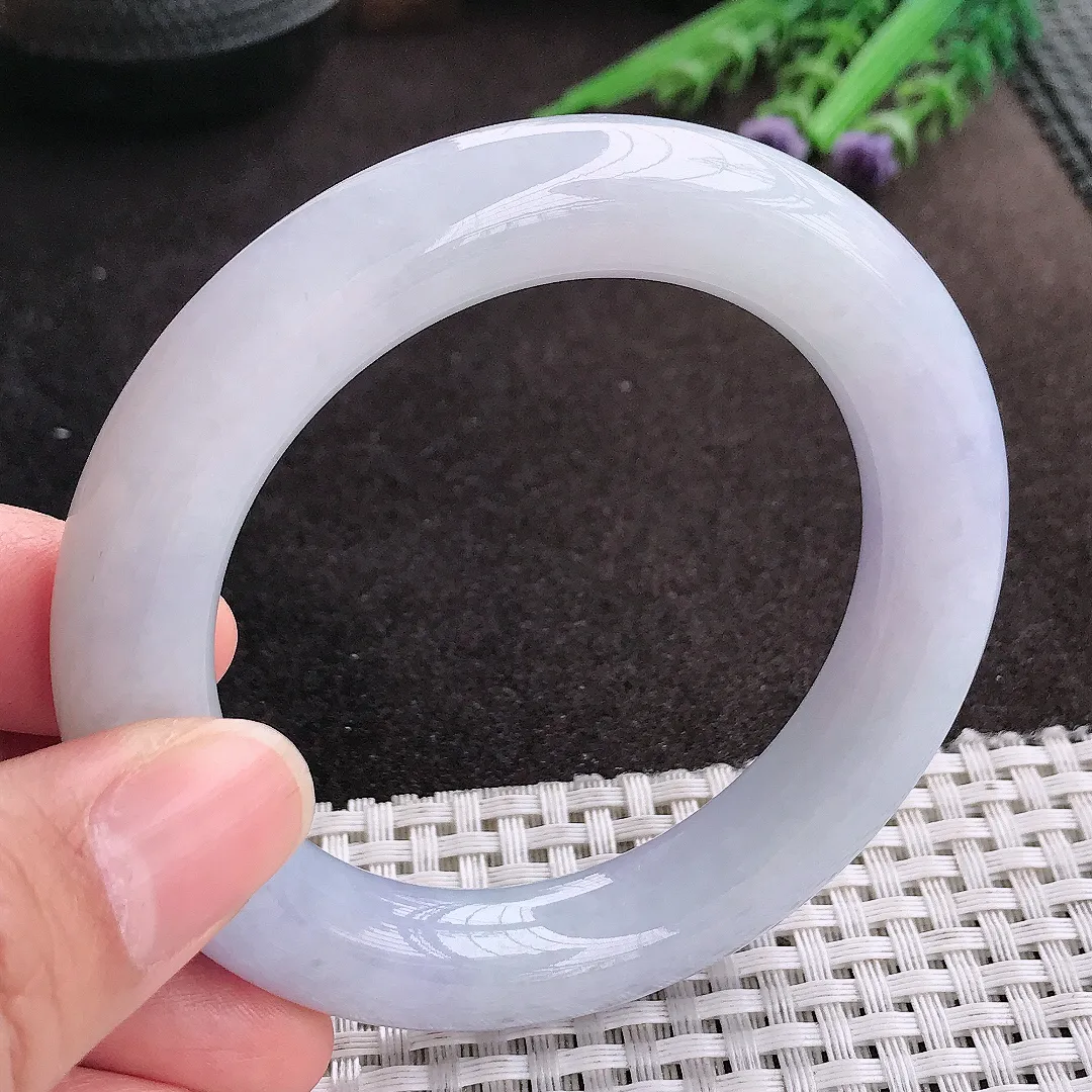 天然A货翡翠54.5/11.8/11.4老坑冰润起胶紫罗兰圆条手镯玉镯