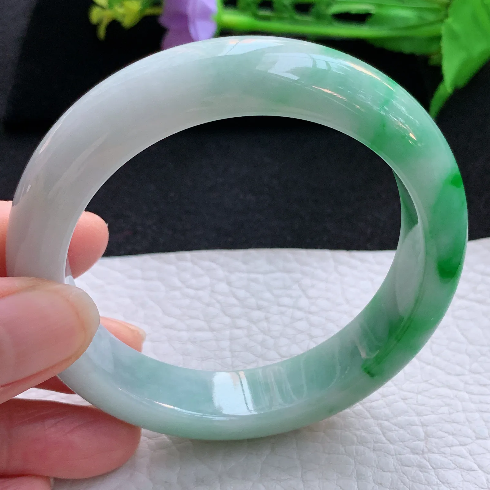 cc自然光57.5*13.8*9平安镯 翡翠a货玉手镯三彩厚装宽边珠宝玉手环