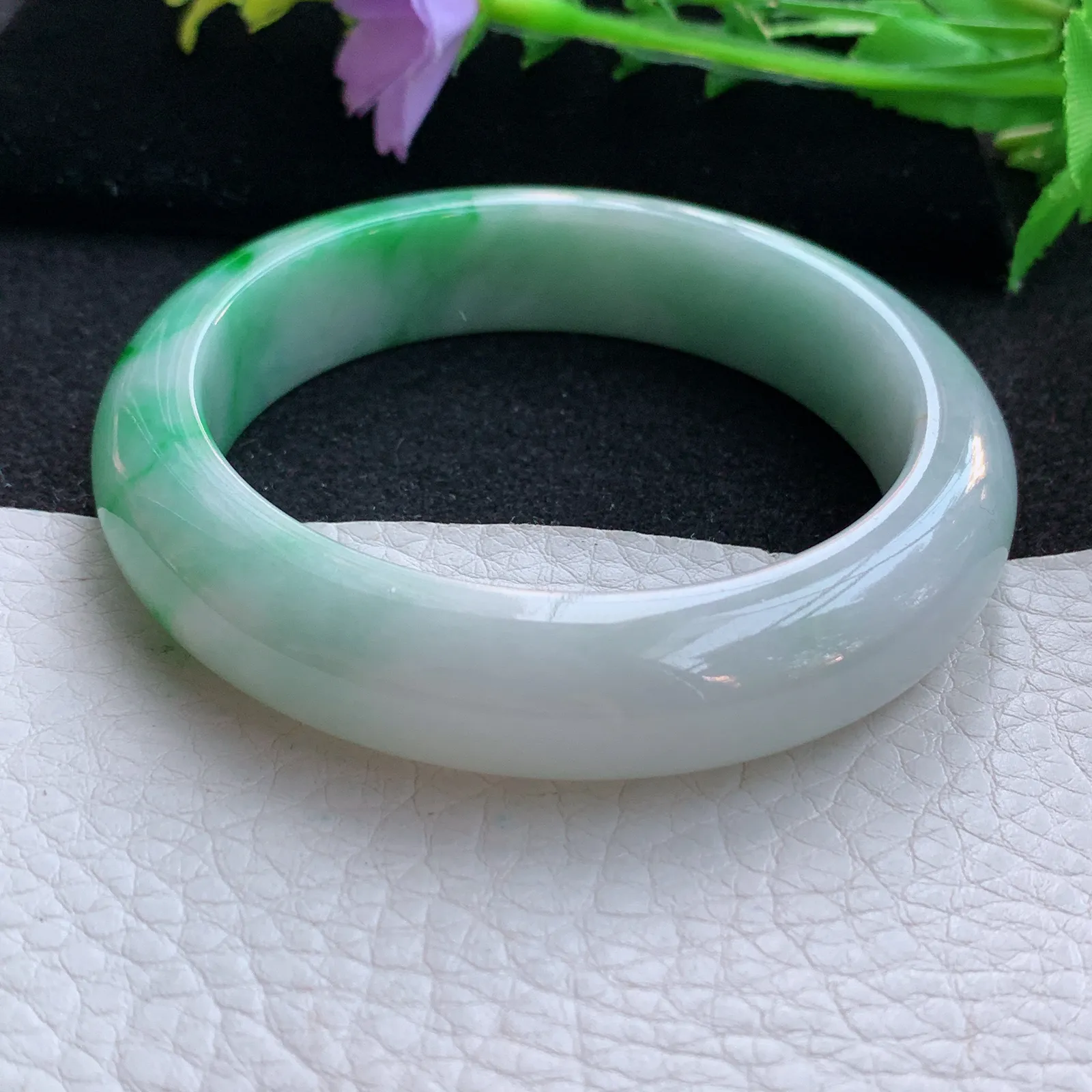 cc自然光57.5*13.8*9平安镯 翡翠a货玉手镯三彩厚装宽边珠宝玉手环