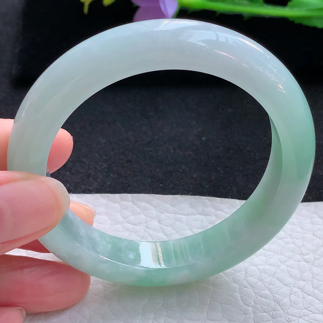 z自然光55.5*12.5*8.8平安镯 翡翠a货玉手镯清新宽边珠宝玉手环