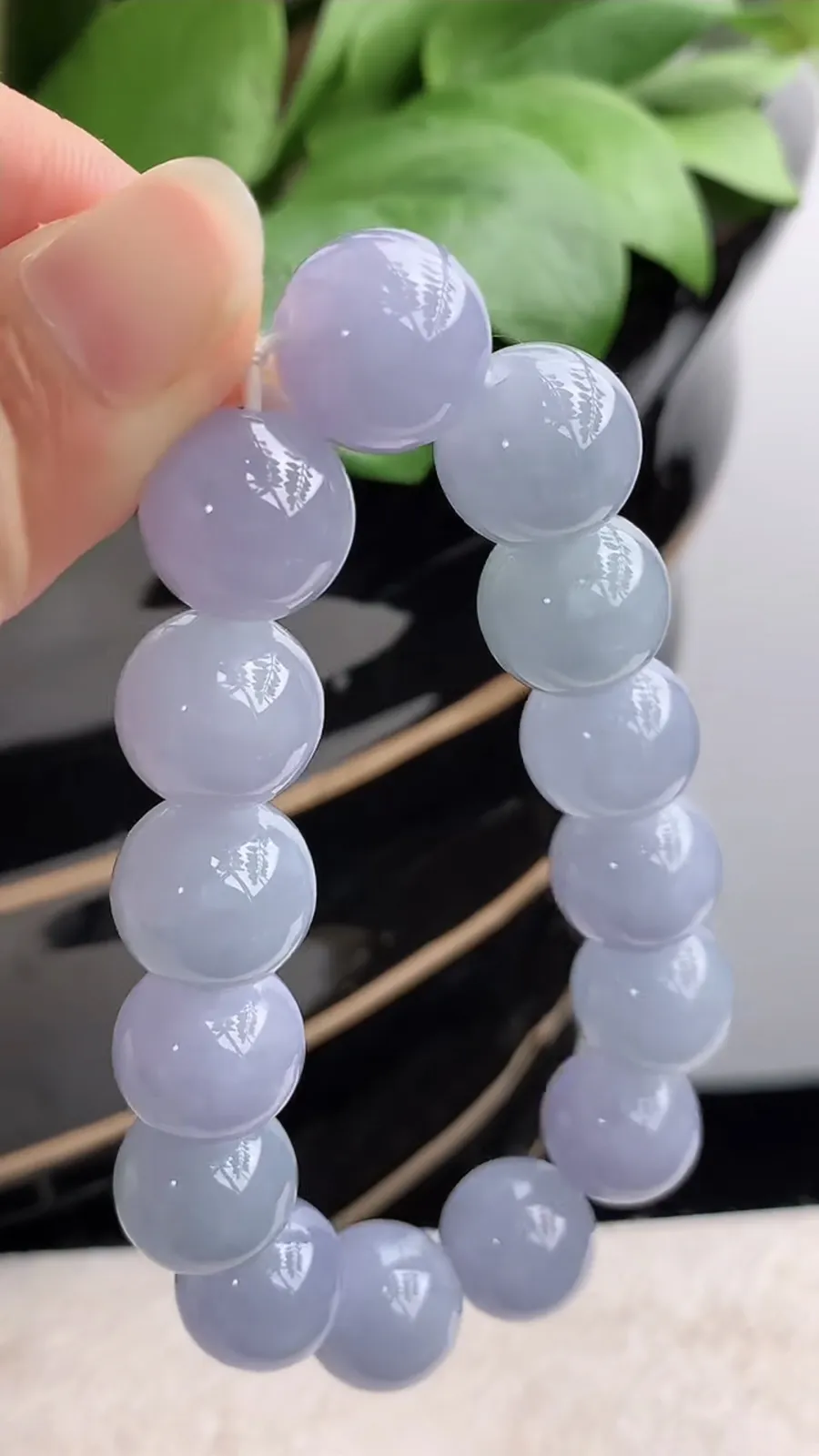 a货翡翠老坑种紫罗兰圆珠佛珠手串15颗 尺寸14mm 重量70.93g 1206
