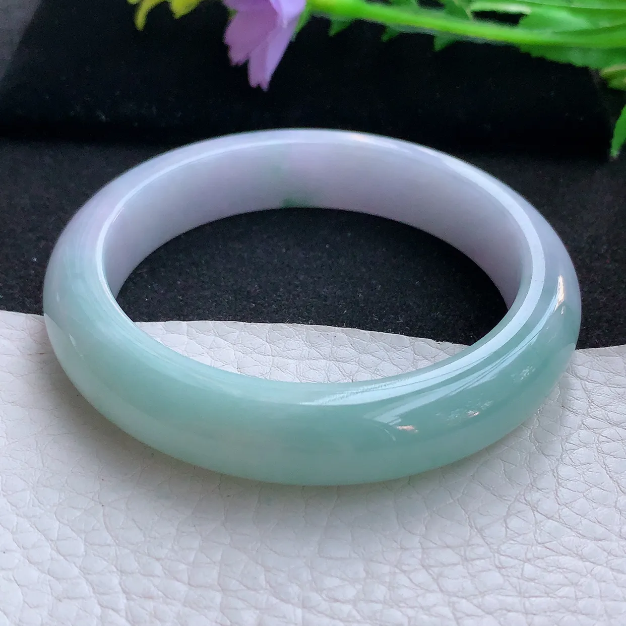 z自然光58*12.8*8.8平安镯 翡翠a货玉手镯春带彩宽边珠宝玉手环