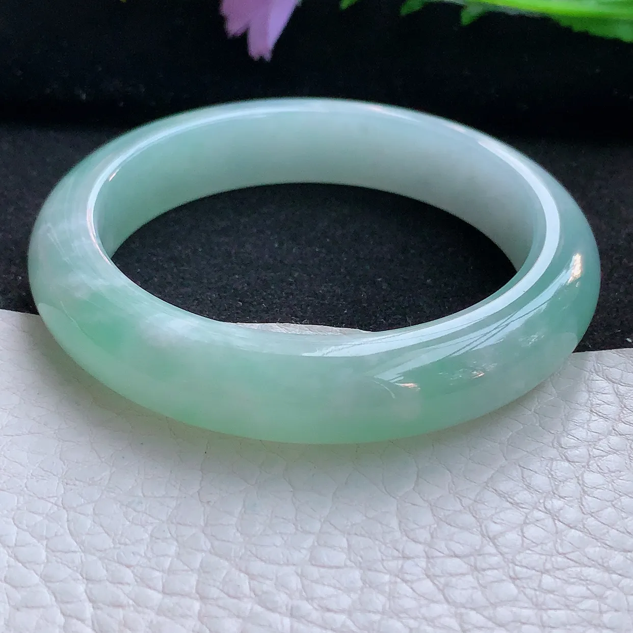 z自然光55.5*12.5*8.8平安镯 翡翠a货玉手镯清新宽边珠宝玉手环