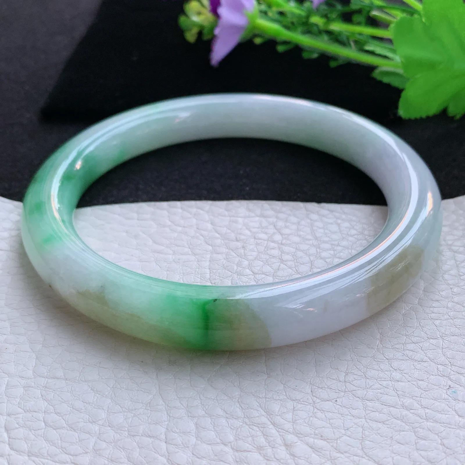 nr大圈口78*12.8*12.5招财臂镯 翡翠a货玉手镯三彩圆条珠宝玉手环