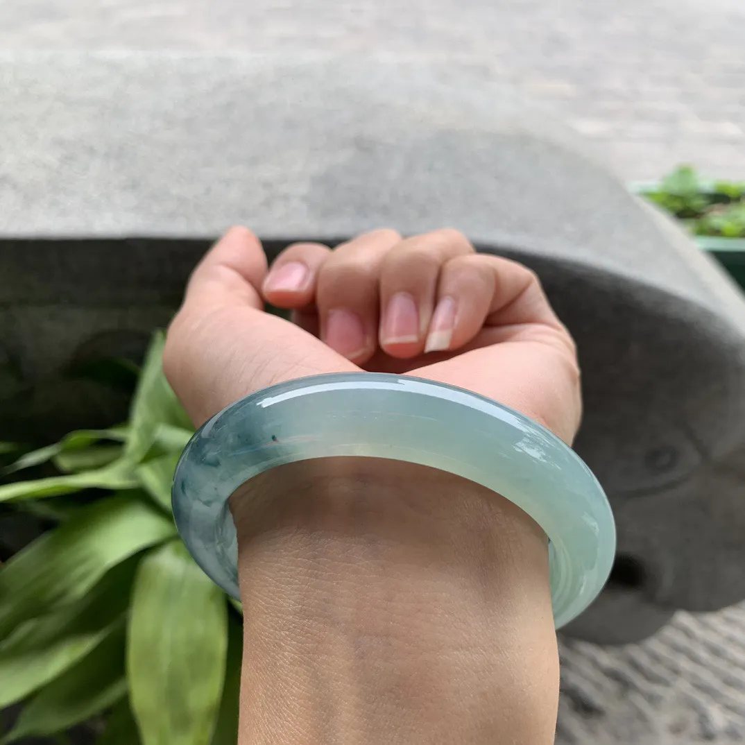 大圈口59.3-12.8-9.7 【冰种蓝飘花正圈手镯】正圈59 60可戴