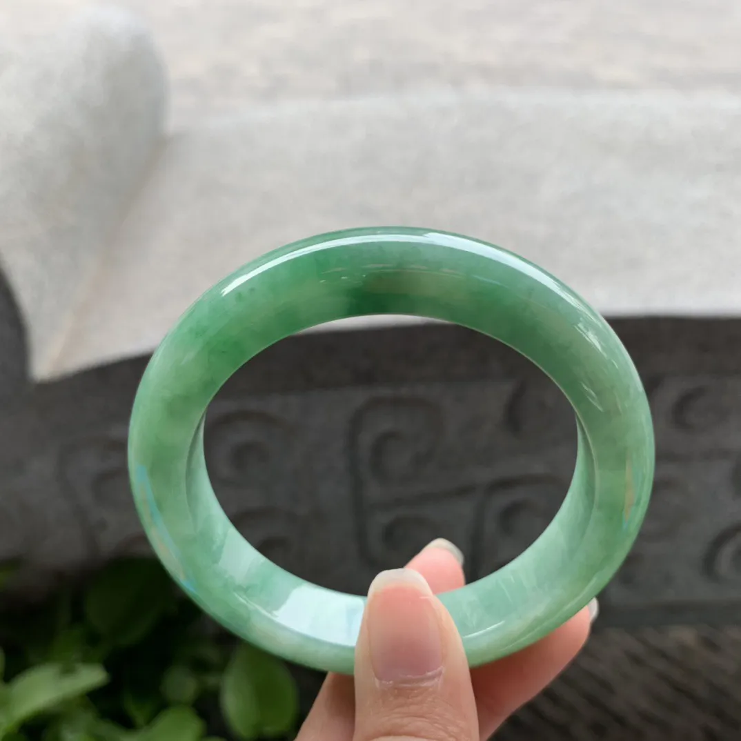 圈口56.6-12.4-9.6 【油绿正圈手镯】正圈56 57可戴