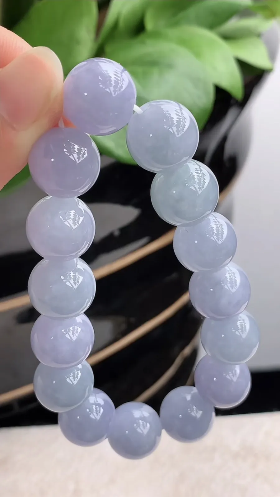 a货翡翠老坑种紫罗兰圆珠佛珠手串15颗 尺寸14mm 重量70.93g 1206