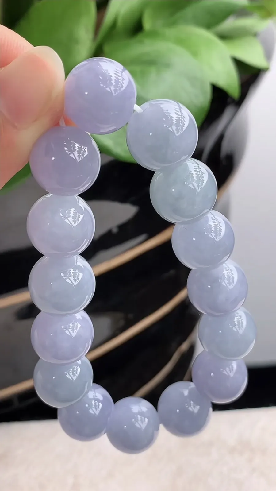 a货翡翠老坑种紫罗兰圆珠佛珠手串15颗 尺寸14mm 重量70.93g 1206