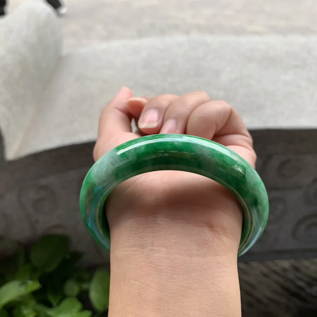 圈口 56.8-13.7-10.3【满绿正圈手镯】正圈56 57可戴