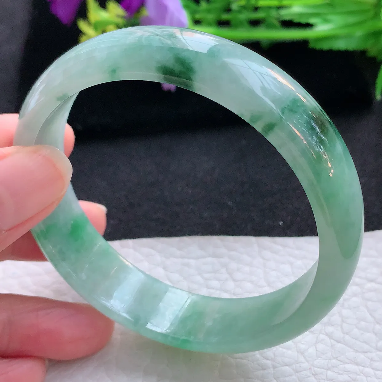 hh大圈口60*15*6.3轮胎镯 翡翠a货玉手镯飘花宽边珠宝玉手环