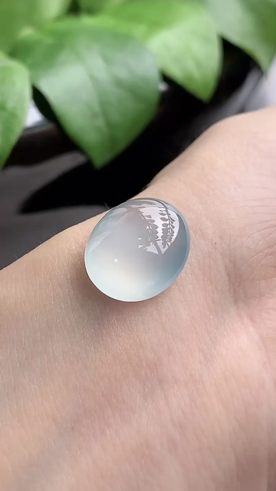 a货翡翠老坑冰种白月光蛋面镶嵌件 尺寸15.8×13.2×7mm 重量2.48g 1207