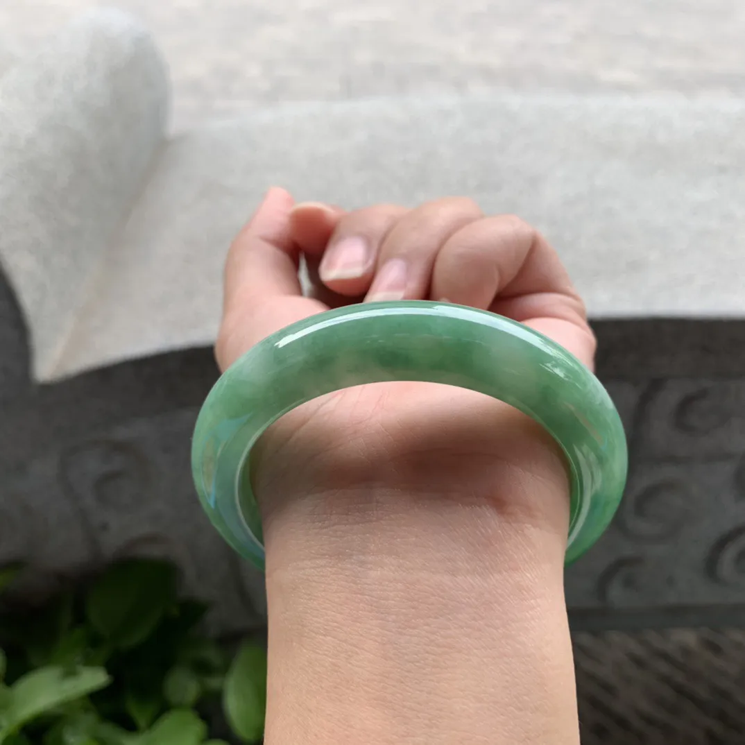 圈口56.6-12.4-9.6 【油绿正圈手镯】正圈56 57可戴