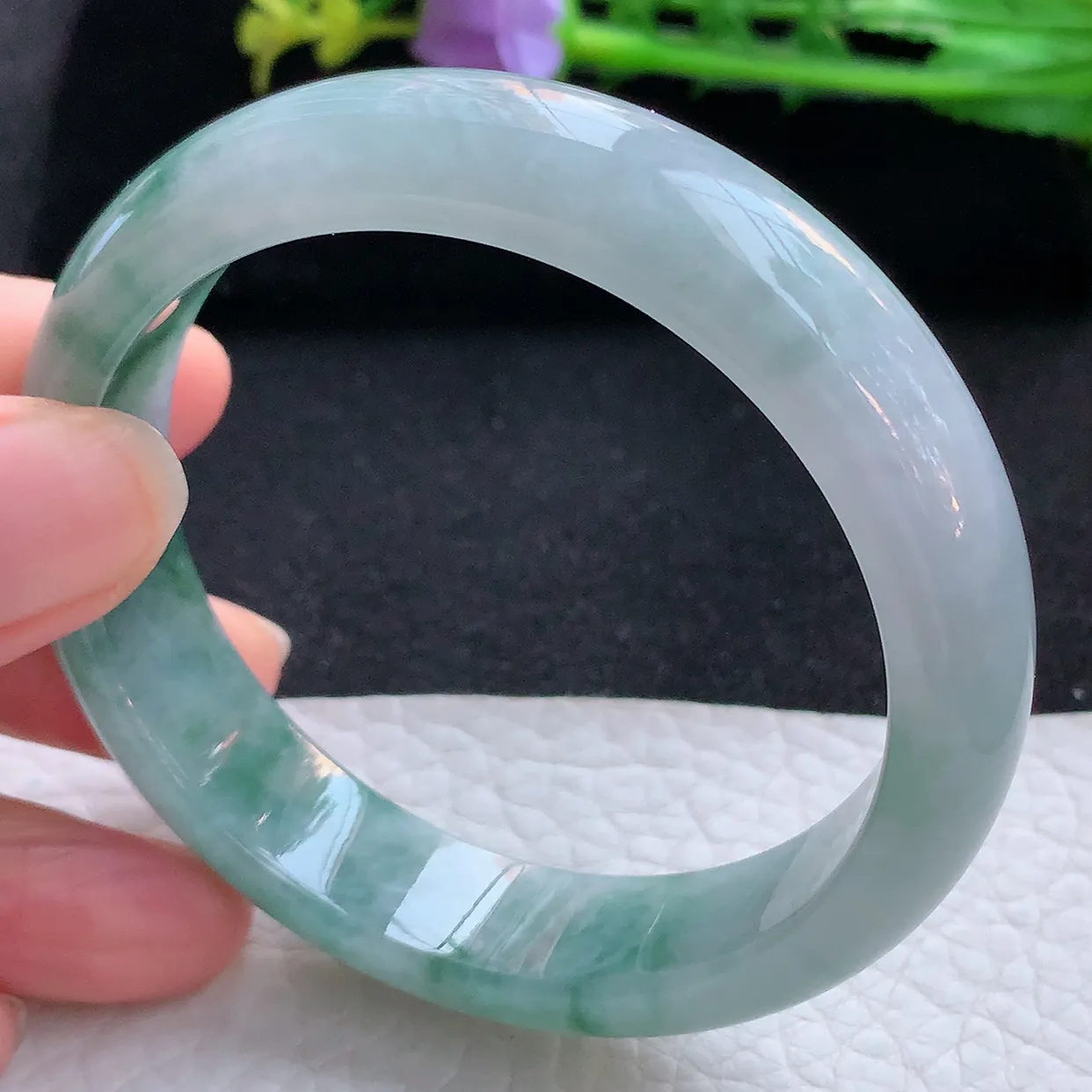 xx自然光56*13.8*7.3平安镯 翡翠a货玉手镯飘花宽边珠宝玉手环