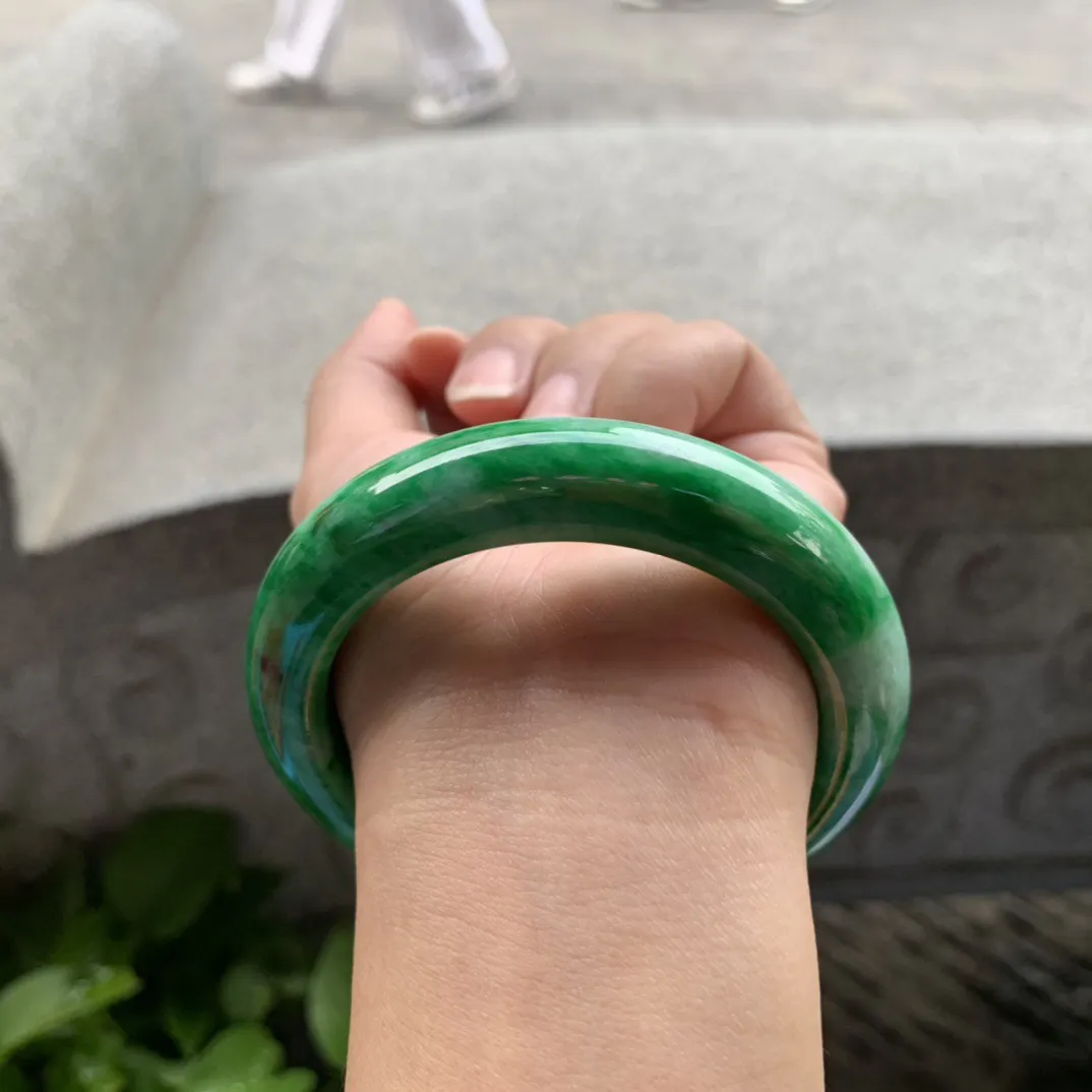 圈口 56.8-13.7-10.3【满绿正圈手镯】正圈56 57可戴
