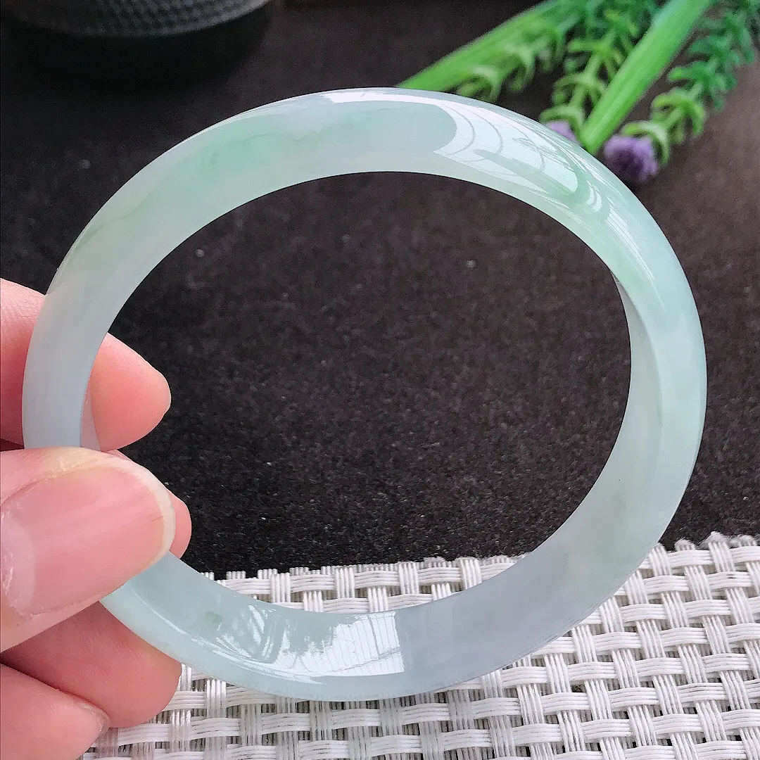 天然A货翡翠60.5/13.2/6.6老坑冰胶果冻冰晴手镯大圈口宽边玉镯