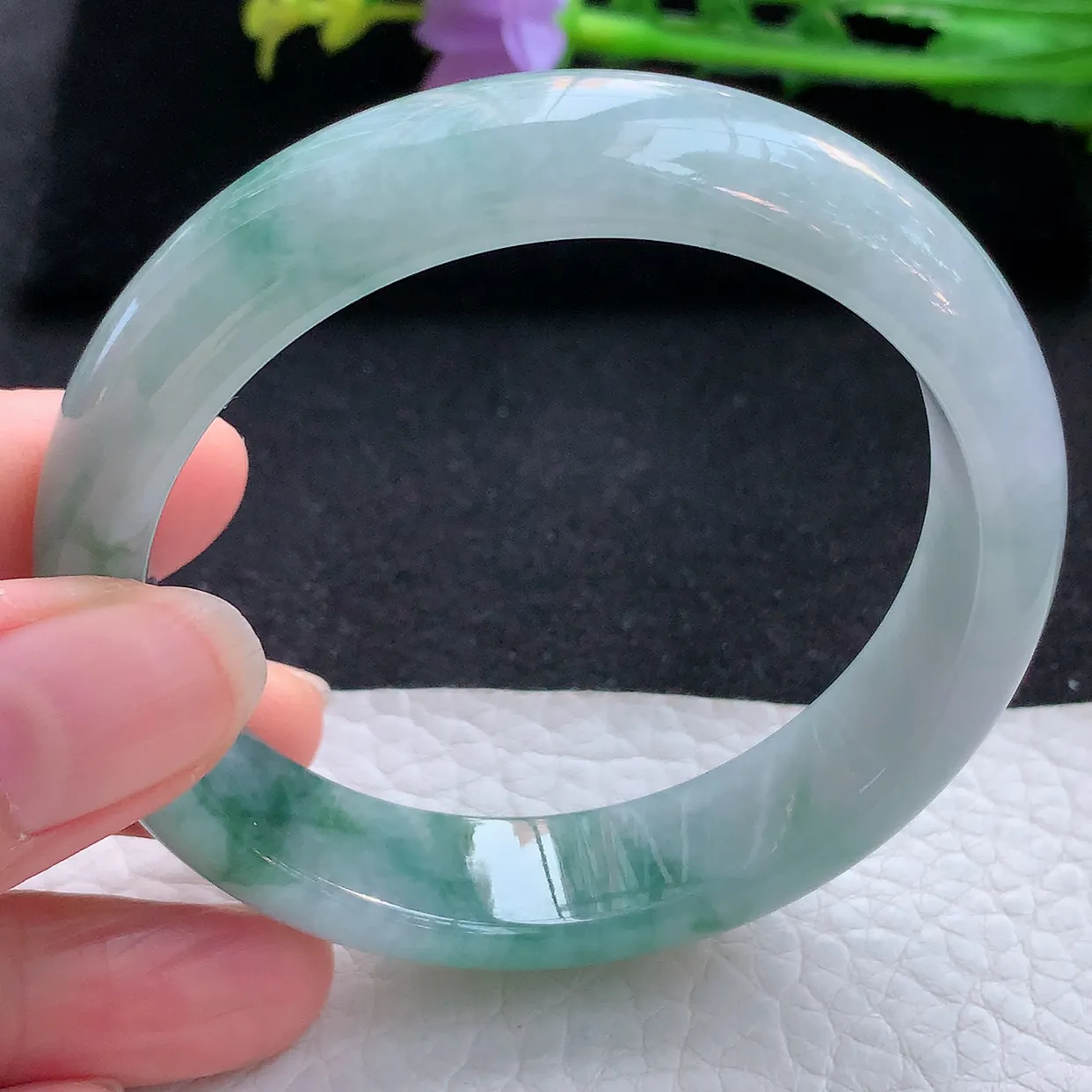 xx自然光56*13.8*7.3平安镯 翡翠a货玉手镯飘花宽边珠宝玉手环