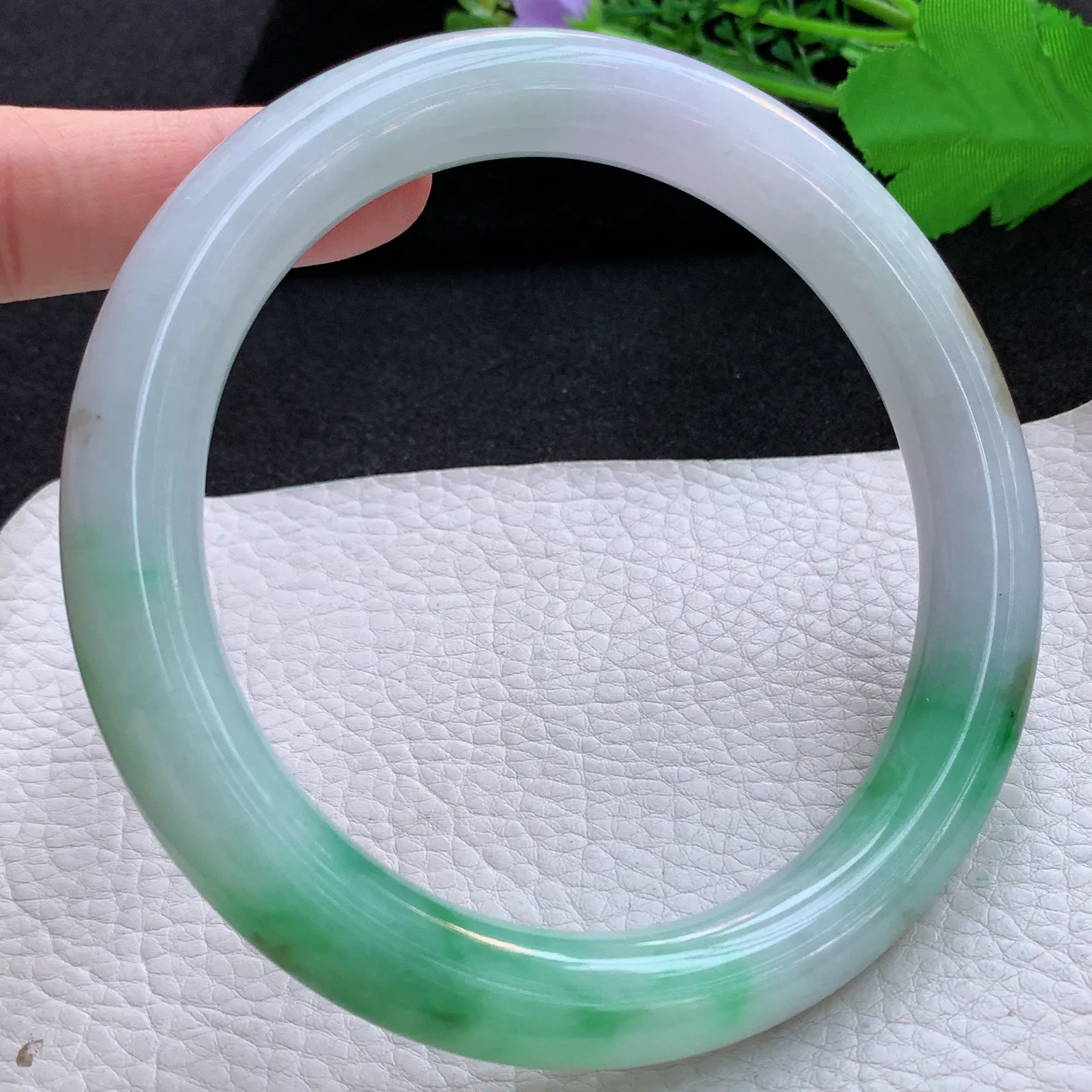 nr大圈口78*12.8*12.5招财臂镯 翡翠a货玉手镯三彩圆条珠宝玉手环