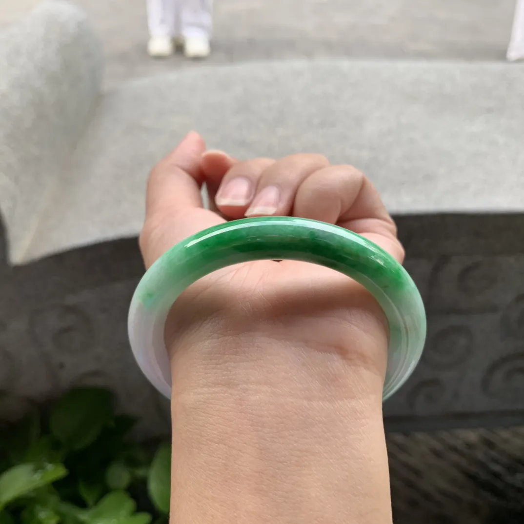 圈口57.3-9.5 【飘辣绿圆条手镯】圆条57 58可戴