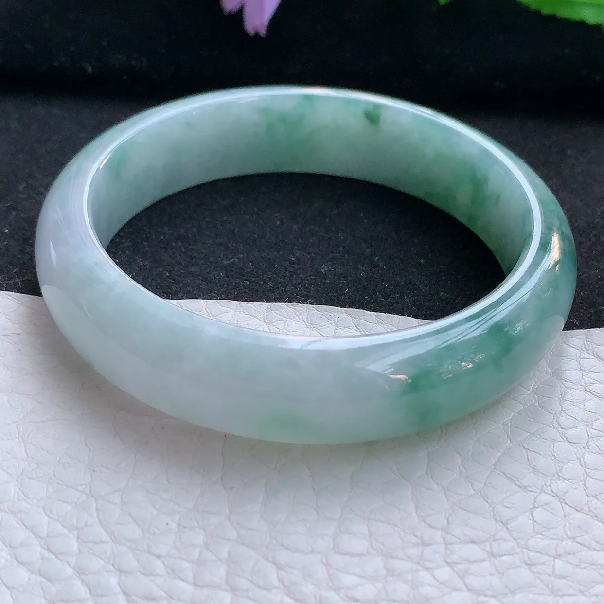 xx自然光56*13.8*7.3平安镯 翡翠a货玉手镯飘花宽边珠宝玉手环