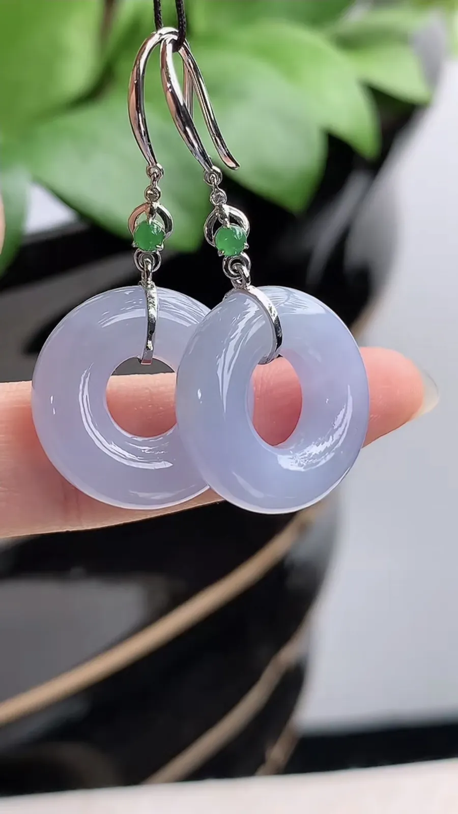 a货翡翠老坑冰种18K金镶嵌紫罗兰平安环耳坠 尺寸19×5.8mm 重量9.08g 1206