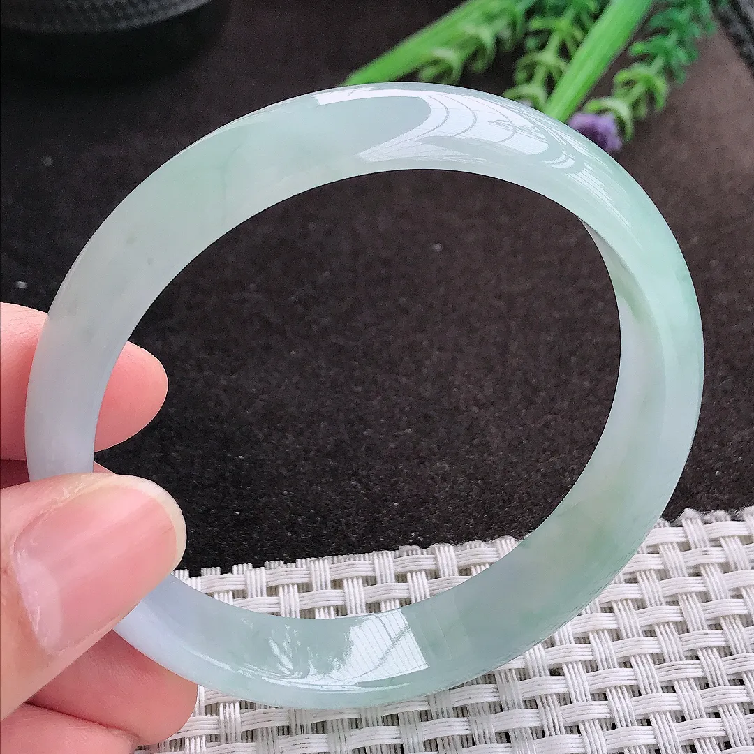 天然A货翡翠60.5/13.2/6.6老坑冰胶果冻冰晴手镯大圈口宽边玉镯