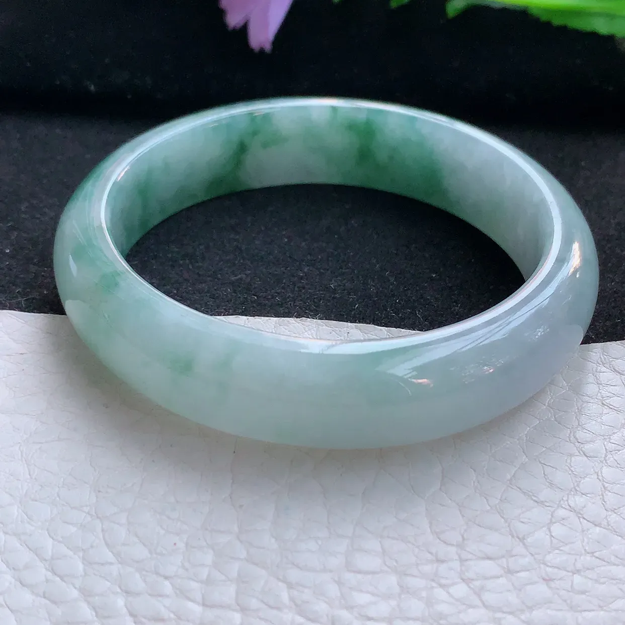 xx自然光56*13.8*7.3平安镯 翡翠a货玉手镯飘花宽边珠宝玉手环