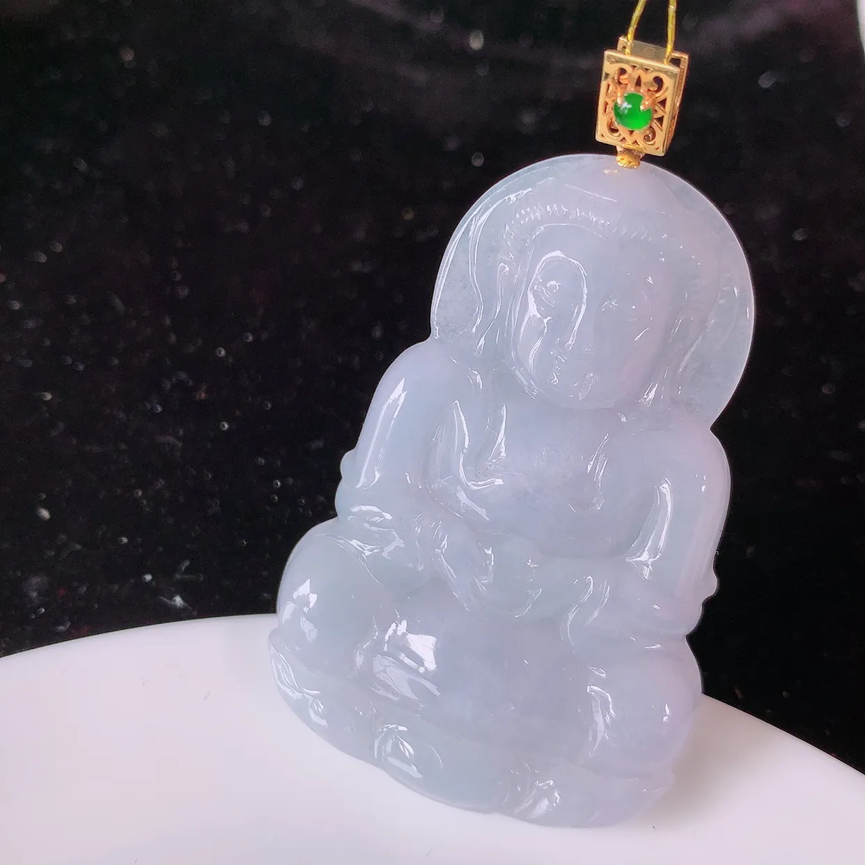 18K金镶嵌冰润紫罗兰翡翠观音菩萨吊坠，赐福翡翠观音，观音面相端庄，品相佳，佩戴气质！#35.11整