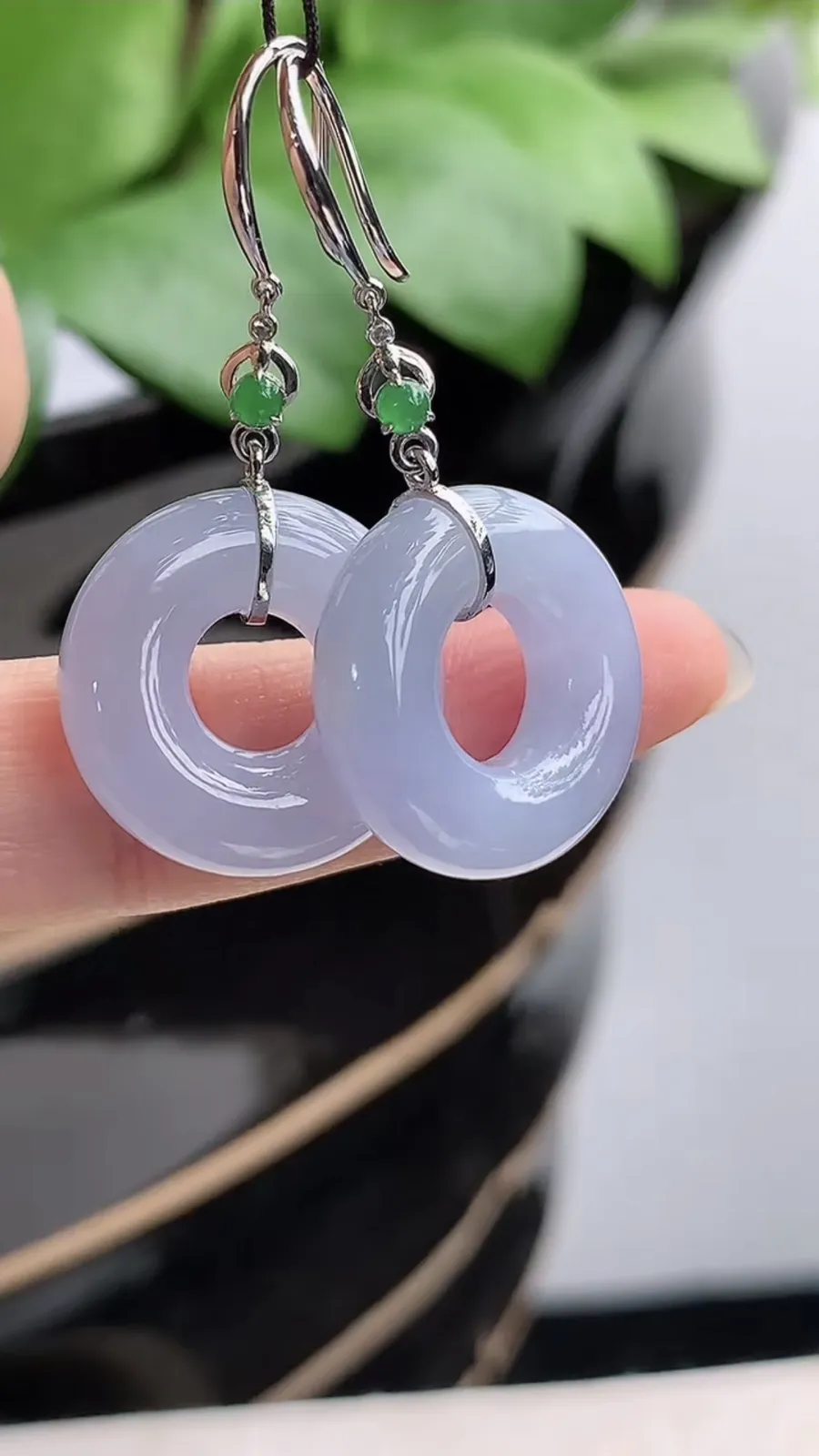 a货翡翠老坑冰种18K金镶嵌紫罗兰平安环耳坠 尺寸19×5.8mm 重量9.08g 1206