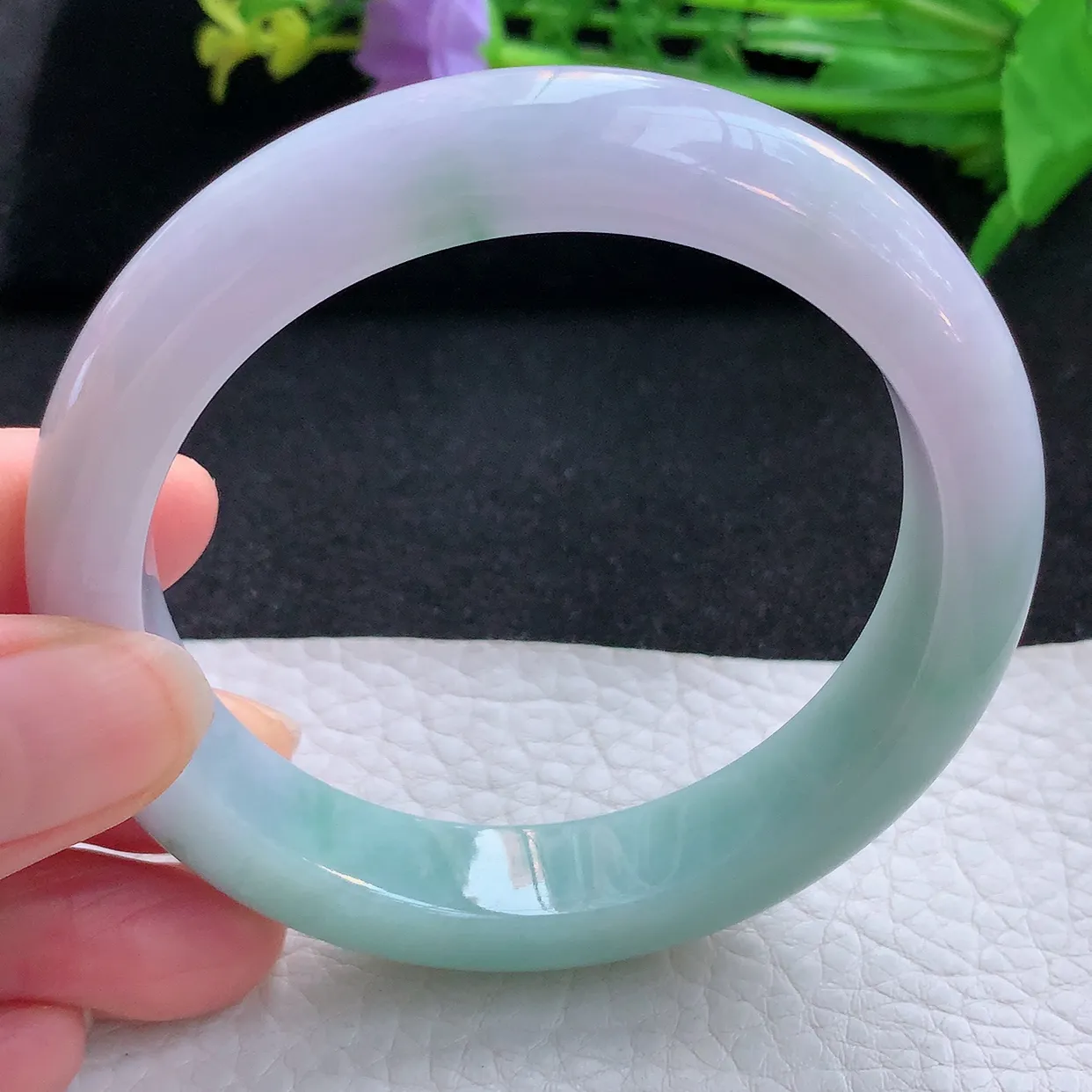 z自然光58*12.8*8.8平安镯 翡翠a货玉手镯春带彩宽边珠宝玉手环