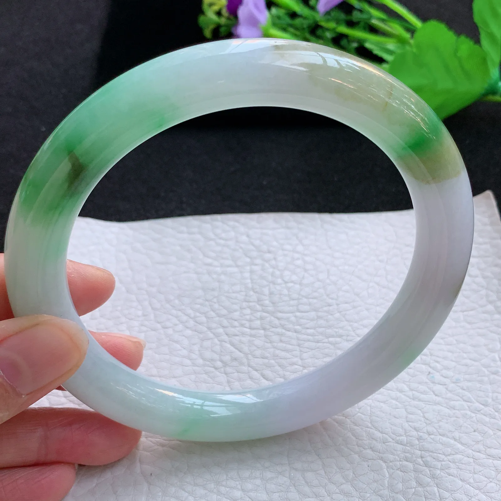 nr大圈口78*12.8*12.5招财臂镯 翡翠a货玉手镯三彩圆条珠宝玉手环