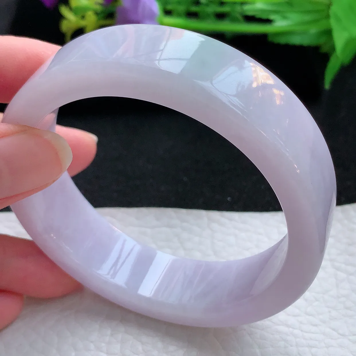 hh大圈口59*17.2*7.5宽扁轮胎镯 翡翠a货玉手镯特色春带彩宽边珠宝玉手环