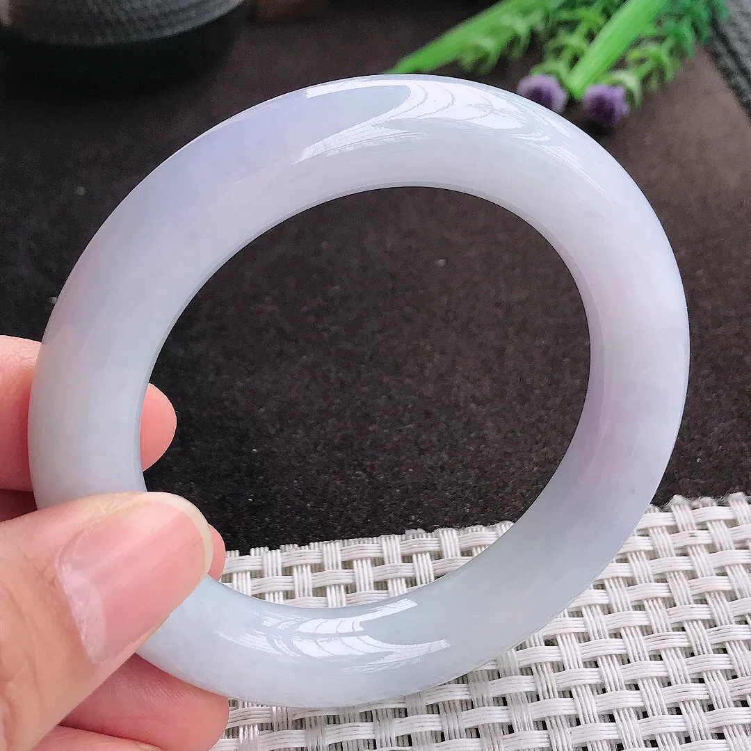 天然A货翡翠54.5/11.8/11.4老坑冰润起胶紫罗兰圆条手镯玉镯